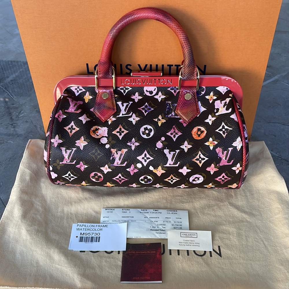 LOUIS VUITTON WATERCOLOR AQUARELLE MONOGRAM PAPILLON FRAME SNAKESKIN BAG